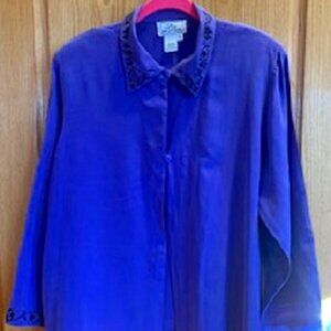 Silk Boutique 3-Piece Silk Suit Cardigan/Blouse/Skirt Set Purple Embroider 1X